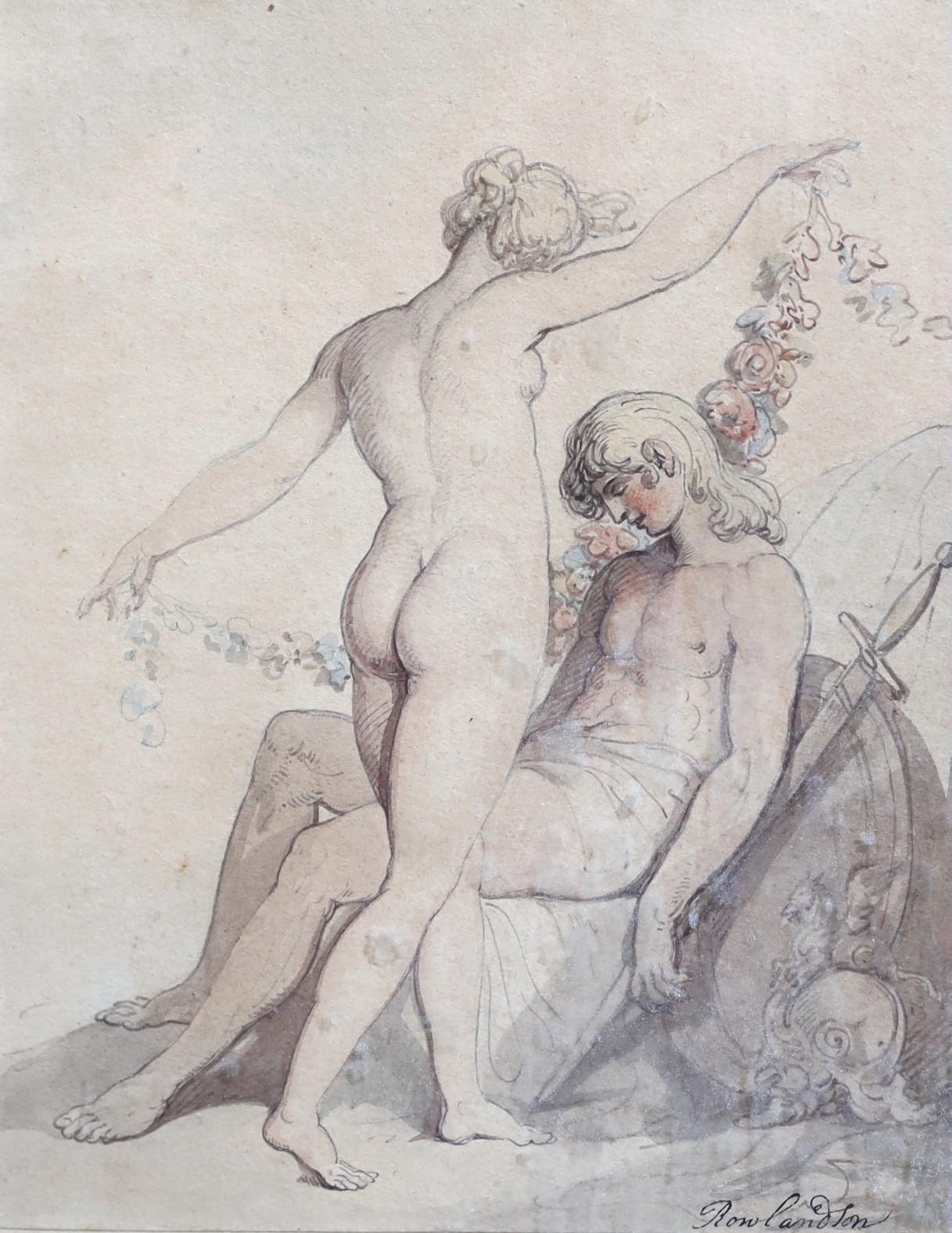 Thomas Rowlandson (1757–1827), 'Venus and Adonis', ink and watercolour, 20 x 15.5cm